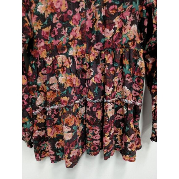 Maurices Womens Blouse Top Size 1X Red Floral Tiered BOHO Peasant Smocked - Picture 10 of 11